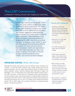 The LGBT Community: A Priority Population for Tobacco Control