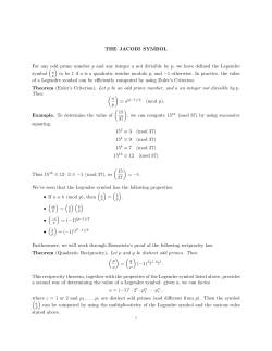 THE JACOBI SYMBOL For any odd prime number p and any integer