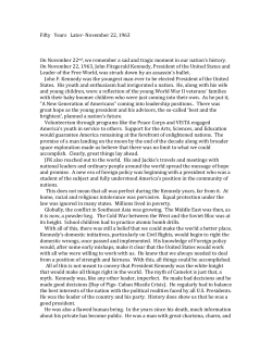 Fifty Years Later- November 22, 1963 On November 22nd, we