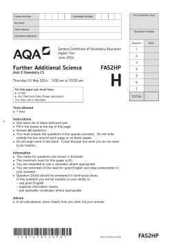 GCSE Further Additional Science Question paper Unit 02