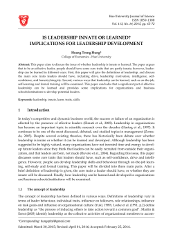 IS LEADERSHIP INNATE OR LEARNED? IMPLICATIONS FOR