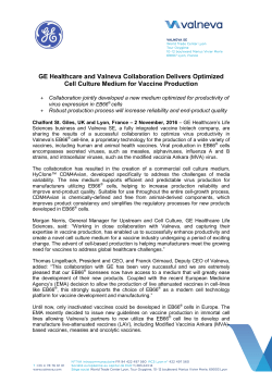 GE Healthcare and Valneva Collaboration Delivers Optimized Cell