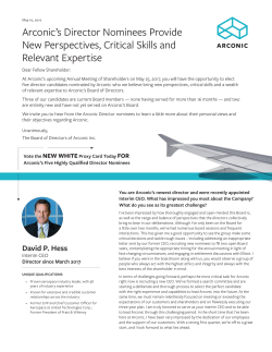 May 10, 2017 Arconic`s Director Nominees Share Their Personal