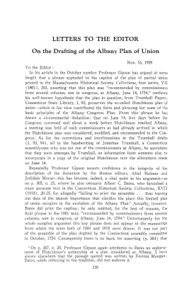 LETTERS TO THE EDITOR On the Drafting of the Albany Plan of