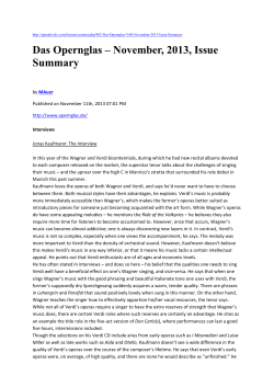 Das Opernglas &ndash; November, 2013, Issue Summary