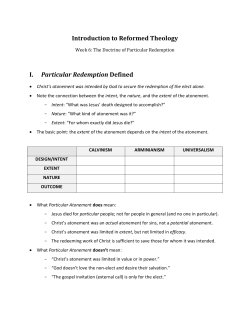 Introduction to Reformed Theology I. Particular