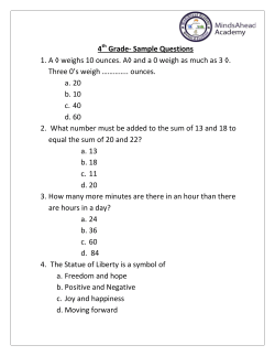 4 Grade- Sample Questions 1. A weighs 10 ounces. A   and a 0