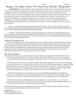 AP Chemistry Summer Assignments