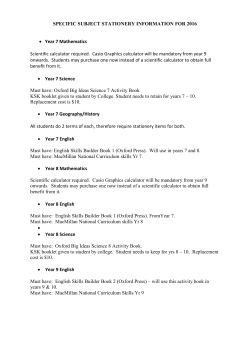 SPECIFIC SUBJECT STATIONERY INFORMATION FOR 2016