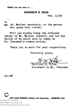 Letter to Marriner S. Eccles - FRASER (St.Louis Fed)