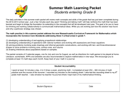 Grade 8 Summer Math Calendar 2014