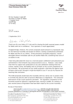 Letter and supporting material from the Presiding Officer, Dame