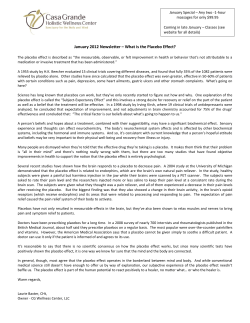 January 2012 Newsletter &ndash; What is the Placebo Effect?