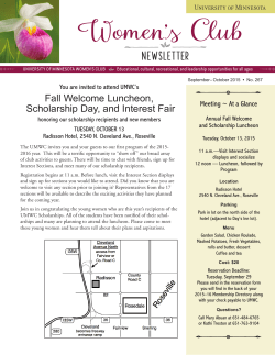 September – October 2015 - University of Minnesota Women`s Club