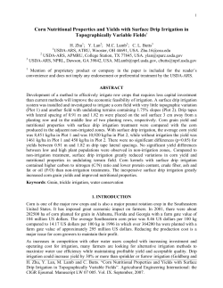 Corn Nutritional Properties and Yields with Surface Drip