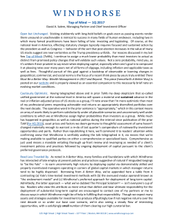 Top of Mind &mdash; 1Q 2017 - Windhorse Capital Management