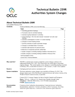 Technical Bulletin 259, Authorities System Changes
