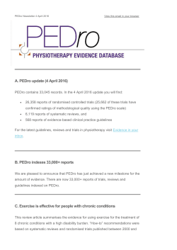 A. PEDro update (4 April 2016) B. PEDro indexes 33,000+ reports C