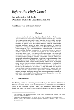 Directors` Duties to Creditors after Bell