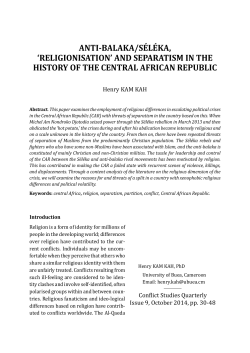 anti-balaka/s&eacute;l&eacute;ka, `religionisation`