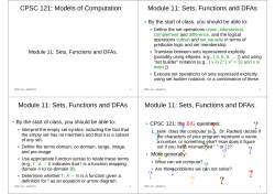 Sets, Functions and DFAs Module 11: Sets, Functions and DFAs