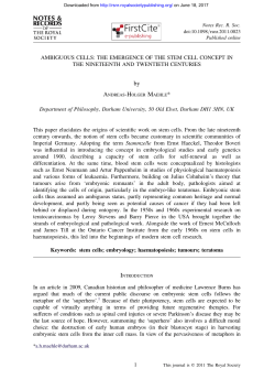 AMBIGUOUS CELLS: THE EMERGENCE OF THE STEM CELL