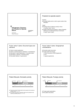 Freedom-to-operate search Patent lifecycle: Domestic