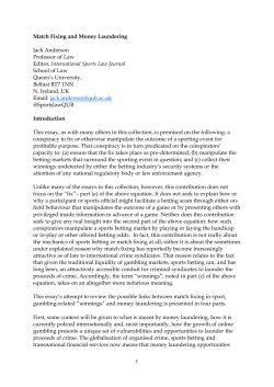 Match Fixing and Money Laundering Jack Anderson