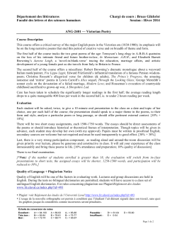 D&eacute;partement des litt&eacute;ratures Charg&eacute; de cours : Bruce Gilchrist