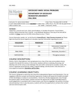 Sociology 4W03 - Social Problems