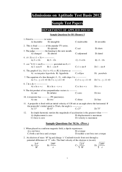 Admissions on Aptitude Test Basis 20122
