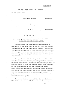 CRI/A/84/89 IN THE HIGH COURT OF LESOTHO In the Appeal of