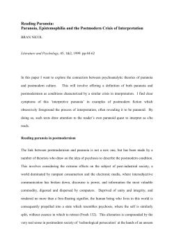 Reading Paranoia: Paranoia, Epistemophilia and the Postmodern