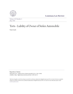 Torts - Liability of Owner of Stolen Automobile
