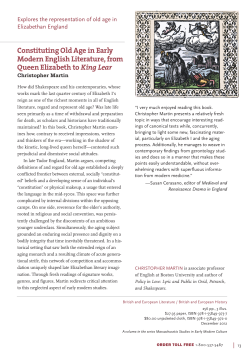 Constituting Old Age in Early Modern English Literature, from Queen