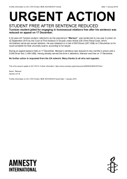 Tunisia: Further information: Student free after sentence reduced