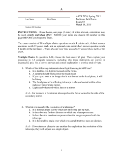 ASTR 2020, Spring 2015 Professor Jack Burns Exam #2