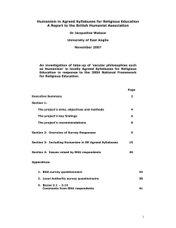 1 Humanism in Agreed Syllabuses for Religious Education A Report
