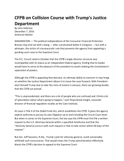 CFPB on Collision Course with Trump`s Justice Department