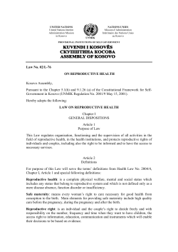 Law No. 02/L-76 ON REPRODUCTIVE HEALTH Kosovo Assembly