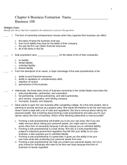 Chapter 6 Business Formation Name Business 100