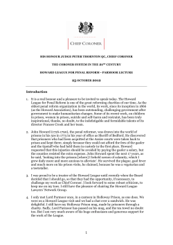 coroner system 21st century chief coroner speech howard league