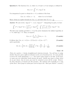Question 3. The function I(m, n), where m 0 and n 0 are integers, is