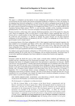 Historical Earthquakes in Western Australia