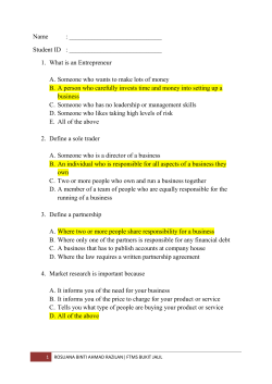 1. What is an Entrepreneur A. Someone who wan