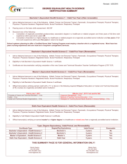 Degree Equivalent Health Science Certification Summary