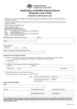 Notification of 406 MHz Distress Beacon Disposed, Lost or Sold