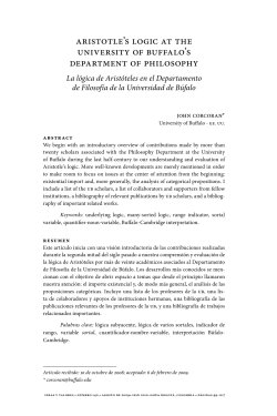 Aristotle`s Logic at the University of Buffalo`s Department of Philosophy