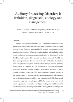 Auditory Processing Disorders I: definition, diagnostic, etiology and