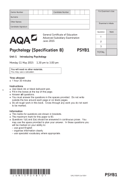A-level Psychology B Question paper Unit 01 - Introducing